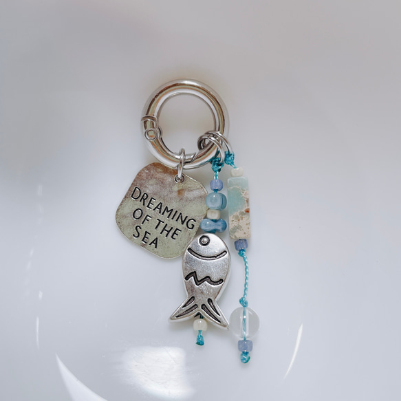 "fish and marble" keyring/ stone 選べる天然石 ＆ カスタムチャーム キーホルダー 9枚目の画像