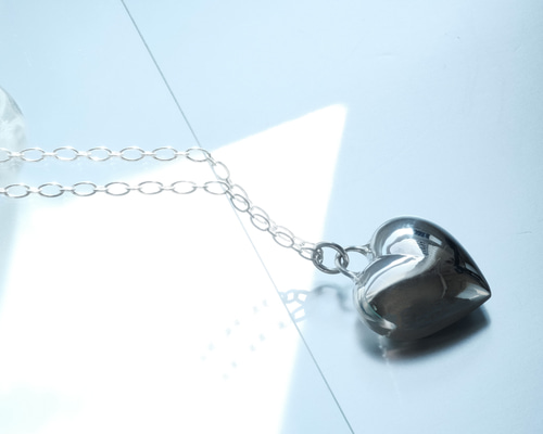 BIG 立体 ハート ロング ネックレス シルバー925 ネックレス