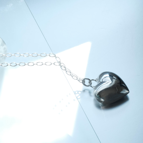 BIG 立体 ハート ロング ネックレス シルバー925 ネックレス