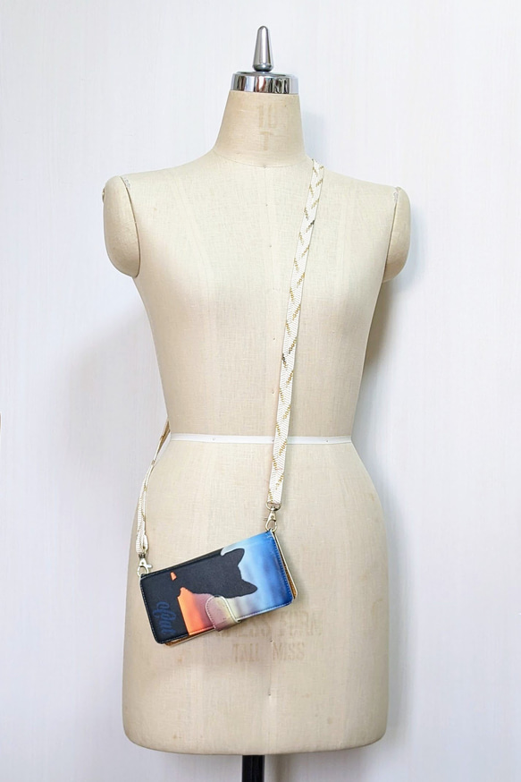 着物リメイク　帯締めで作ったスマホショルダー、スマホストラップ 4枚目の画像