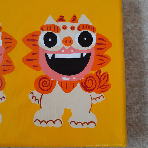 ハッピーシーサー F0号サイズ アクリル絵の具 キャンバス 画家 小楠