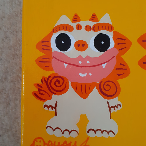 ハッピーシーサー F0号サイズ アクリル絵の具 キャンバス 画家 小楠