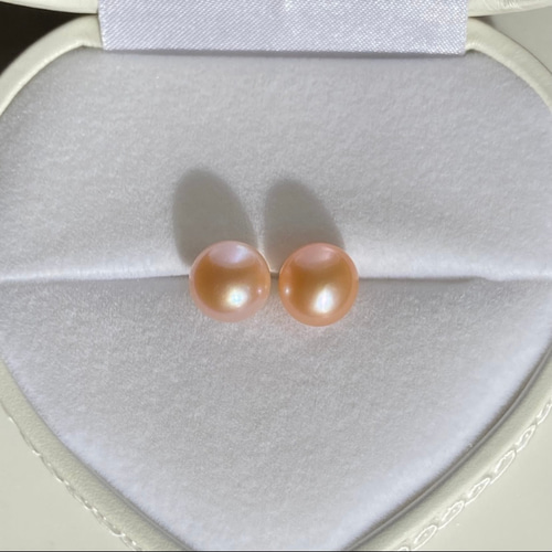 約8〜9mm✨AAAA(4Aパール)優しいオレンジ✨シンプル淡水パールピアス