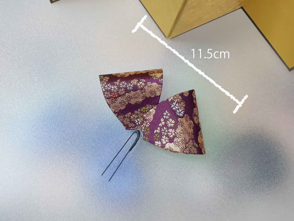 ちょい足し 髪飾り 成人式 二十歳 紫 金らんりぼん 七五三 振袖 着物 卒業式 和  袴 振り袖 金襴 5枚目の画像