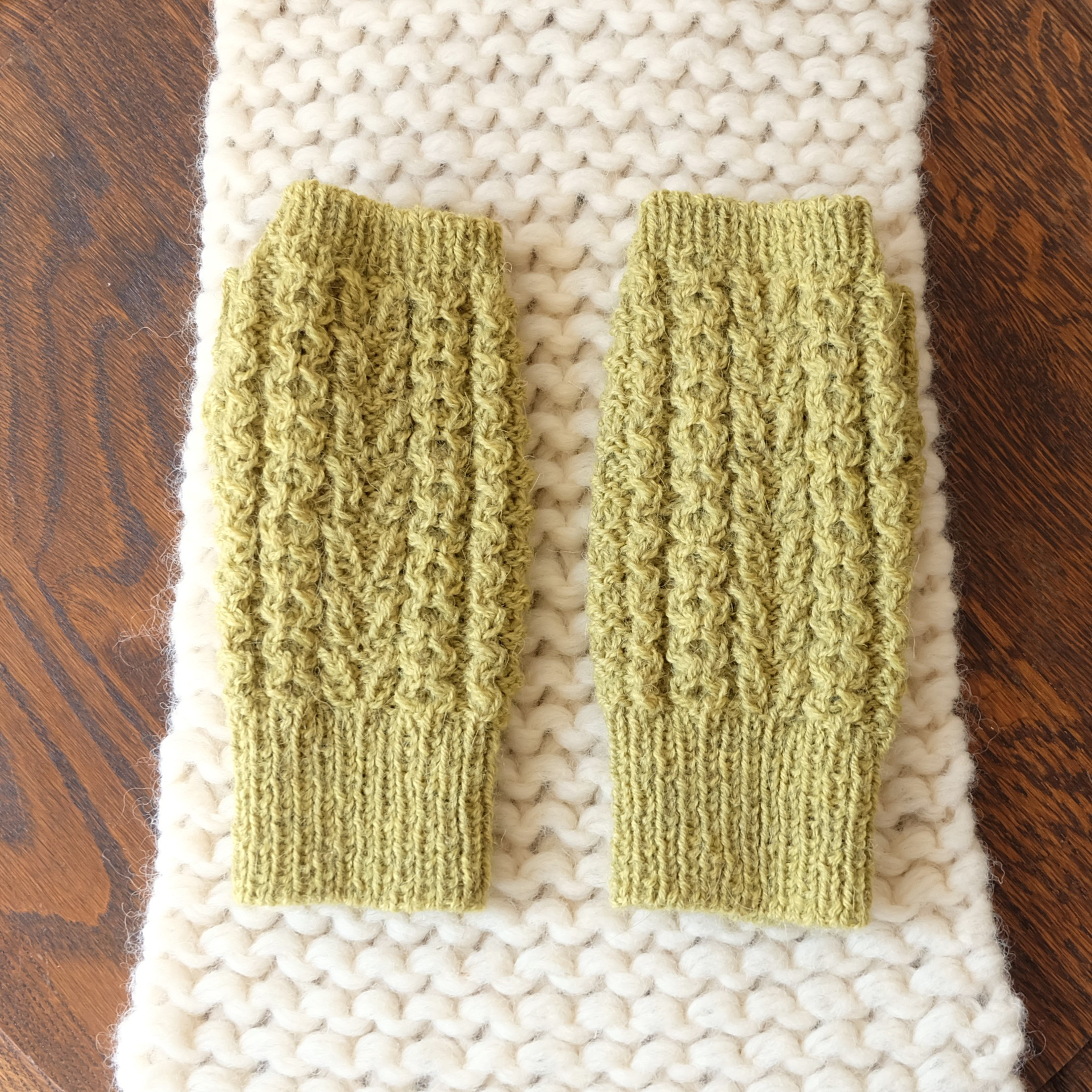 秋冬 手編み アームウォーマー-イエロー