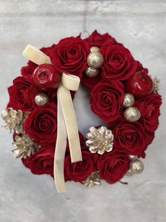 クリスマス 真っ赤な薔薇のリース