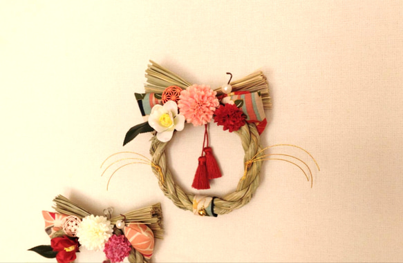【早割お正月2024】受注制作　ハナとネコ考案♡　はんなりキュートな猫耳のお正月飾り(⁠◍⁠•⁠ᴗ⁠•⁠◍⁠)⁠　 2枚目の画像