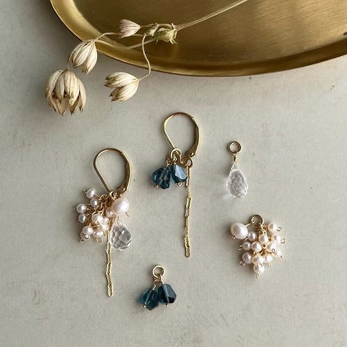 淡水パール＆ブルートパーズ＊ピアスorイヤリング