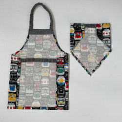 電車フェイス黒⭐︎100〜110子供エプロン、三角巾、巾着の３点セット　 3枚目の画像