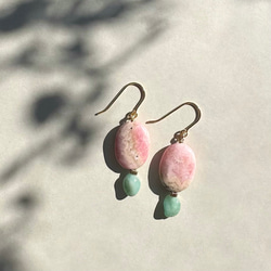 Soleil Levant / 粉紅蛋白石＋翡翠耳環 (14Kgf) 第1張的照片
