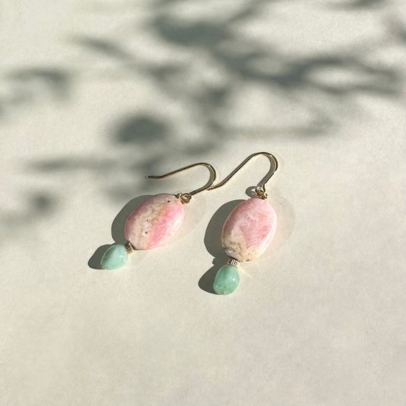 Soleil Levant / Pink oparl＋Emerald Pierce（14Kgf） 3枚目の画像