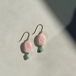 Soleil Levant / Pink oparl＋Emerald Pierce（14Kgf） 4枚目の画像