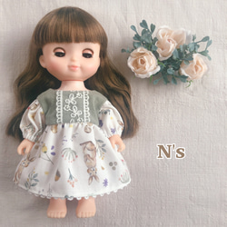 26cmドール用 袖付き♡森のうさぎワンピース ソランちゃん レミン