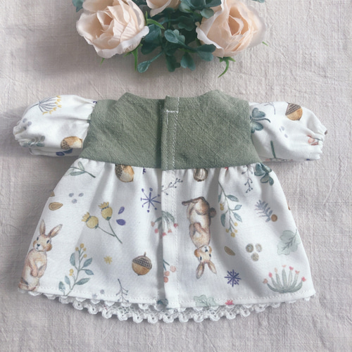 26cmドール用 袖付き♡森のうさぎワンピース ソランちゃん レミン