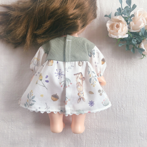 26cmドール用 袖付き♡森のうさぎワンピース ソランちゃん レミン