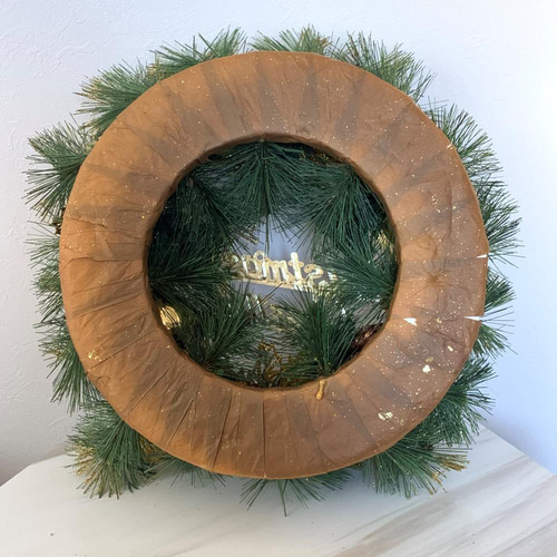 海外輸入 クリスマスリース ゴールド メリークリスマス 松ぼっくり