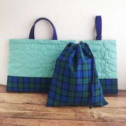 エメラルドグリーン チェック付き くま柄キルティング セット販売