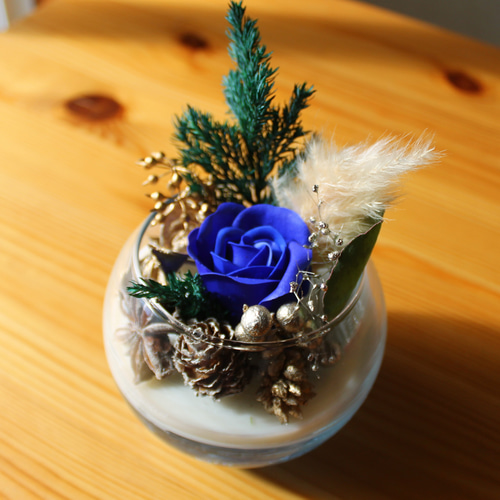 空間を彩るドライフラワーグラスアレンジ「青」（Lサイズ）│卓上