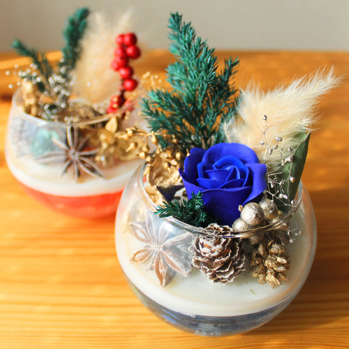 空間を彩るドライフラワーグラスアレンジ「青」（Lサイズ）│卓上