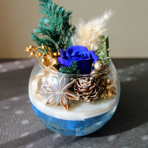 空間を彩るドライフラワーグラスアレンジ「青」（Lサイズ）│卓上