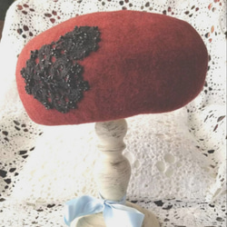 ニットレースコラージュのベレー帽『ワインレッド』 2枚目の画像