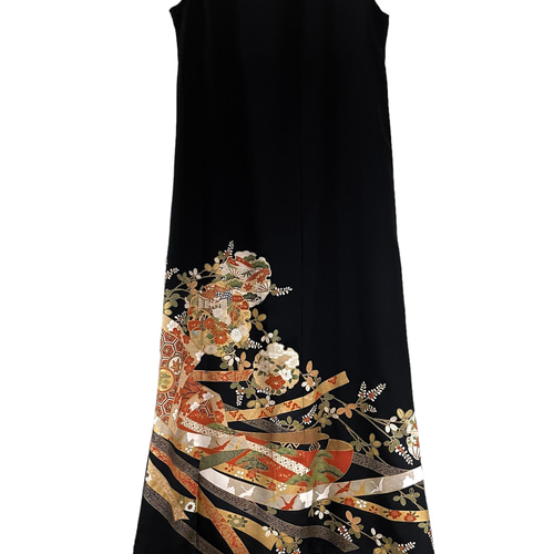 送料無料 着物 リメイク 正絹 留袖 束ね熨斗 金駒刺繍 金彩