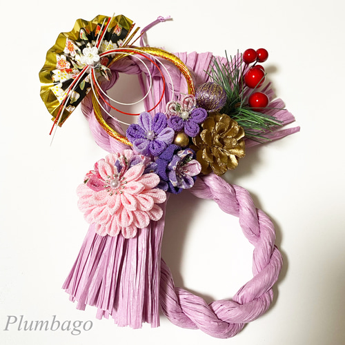 ✿つまみ細工✿ お正月しめ縄飾り(パープル) しめ縄・しめ飾り