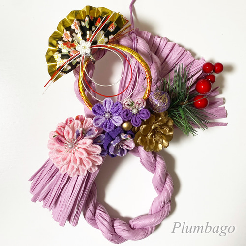 ✿つまみ細工✿ お正月しめ縄飾り(パープル) しめ縄・しめ飾り