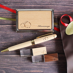 ★ [免運] 島永木製原子筆、名片夾和 USB 記憶體（自然色）[可雕刻姓名] 聖誕節 第1張的照片
