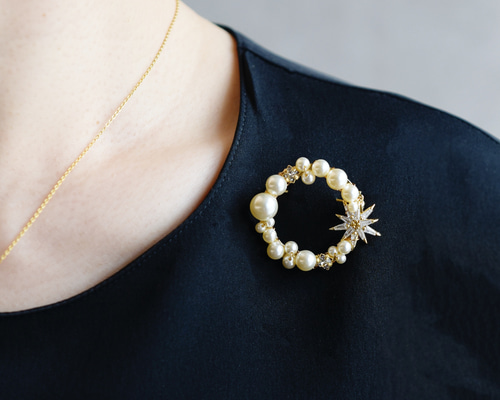 ブローチ 】 夜空 星 パール ビジュー ( 結婚式 卒園式 卒業式 入園式