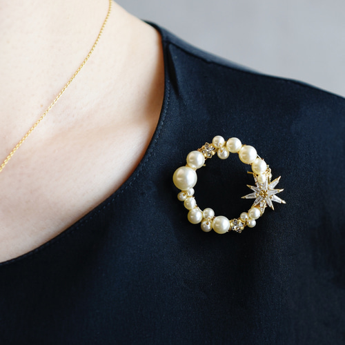 ブローチ 】 夜空 星 パール ビジュー ( 結婚式 卒園式 卒業式 入園式