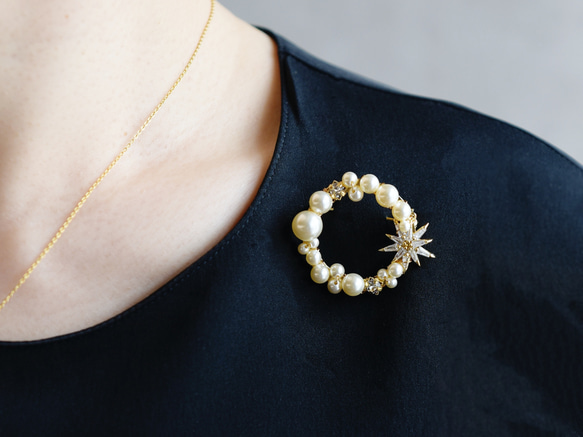 ブローチ 】 夜空 星 パール ビジュー ( 結婚式 卒園式 卒業式 入園式