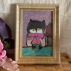 絵画。原画【2匹のかわいい猫がピンクの花の中で花の香りを感じている】 絵画。原画【2匹のかわいい猫がピンクの花の中で花の香りを感じ