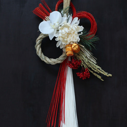 ⭐︎新作⭐︎胡蝶蘭の福呼び紅白インテリアしめ縄　お正月飾り　しめ飾り　しめ飾り 3枚目の画像