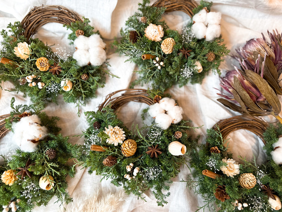 〜Christmas wreathe mini7‧✩͓̊〜フレッシュでお作りするミニリース　ノエル 3枚目の画像
