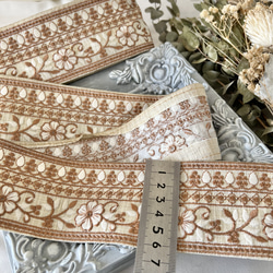 30cm  インド刺繍リボン  シルク　2連花柄 8枚目の画像