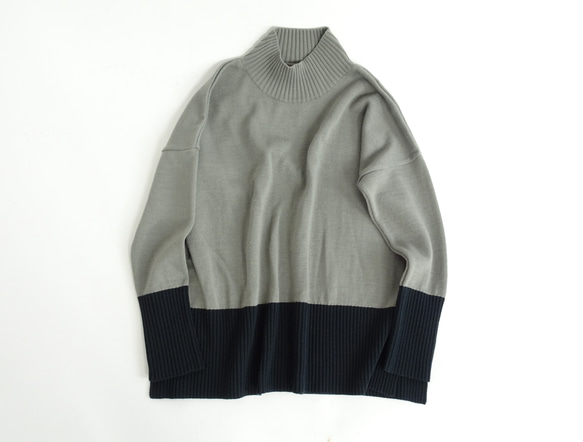 [日本製造] 保暖高領針織&lt;灰色×木炭&gt; 第3張的照片
