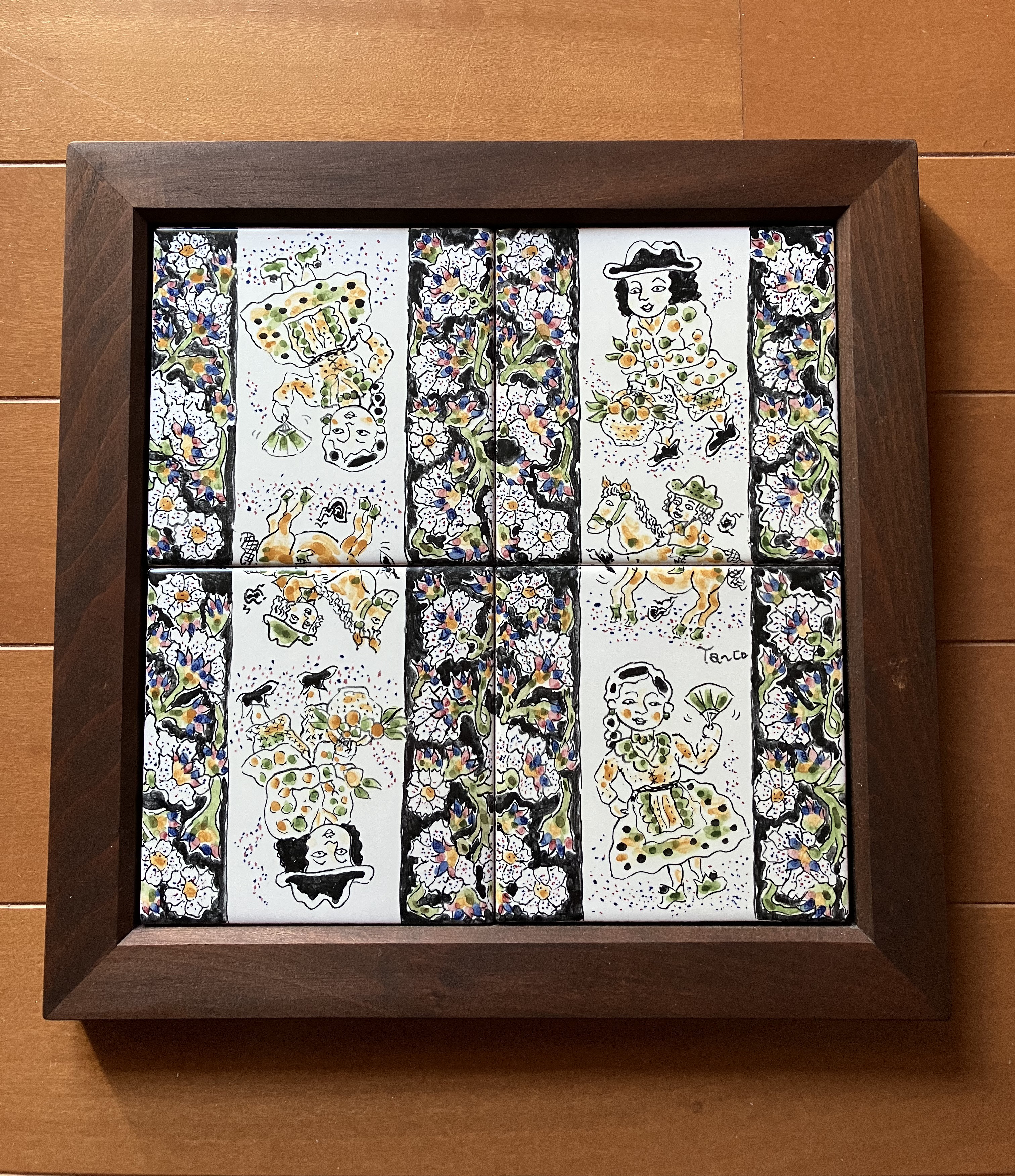 No3858 額装　タイル絵　彫刻家　スペイン　壁掛け　タイルアート　送料無料