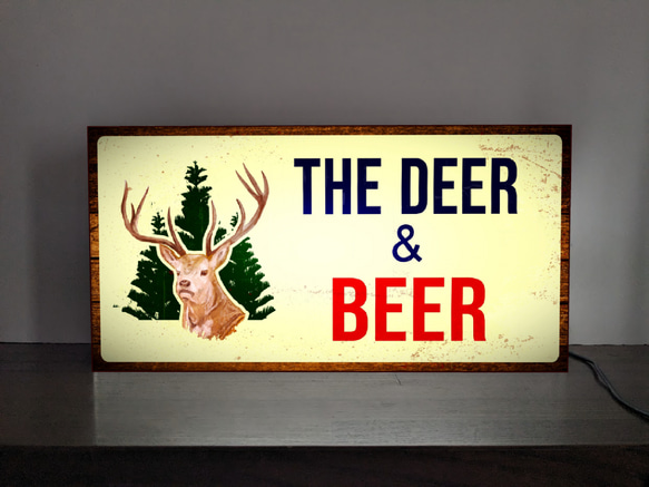 【Lサイズ】鹿 アウトドア カントリー キャンプ ハンティング カフェ バー ビール 看板 置物 雑貨 ライトBOX 2枚目の画像