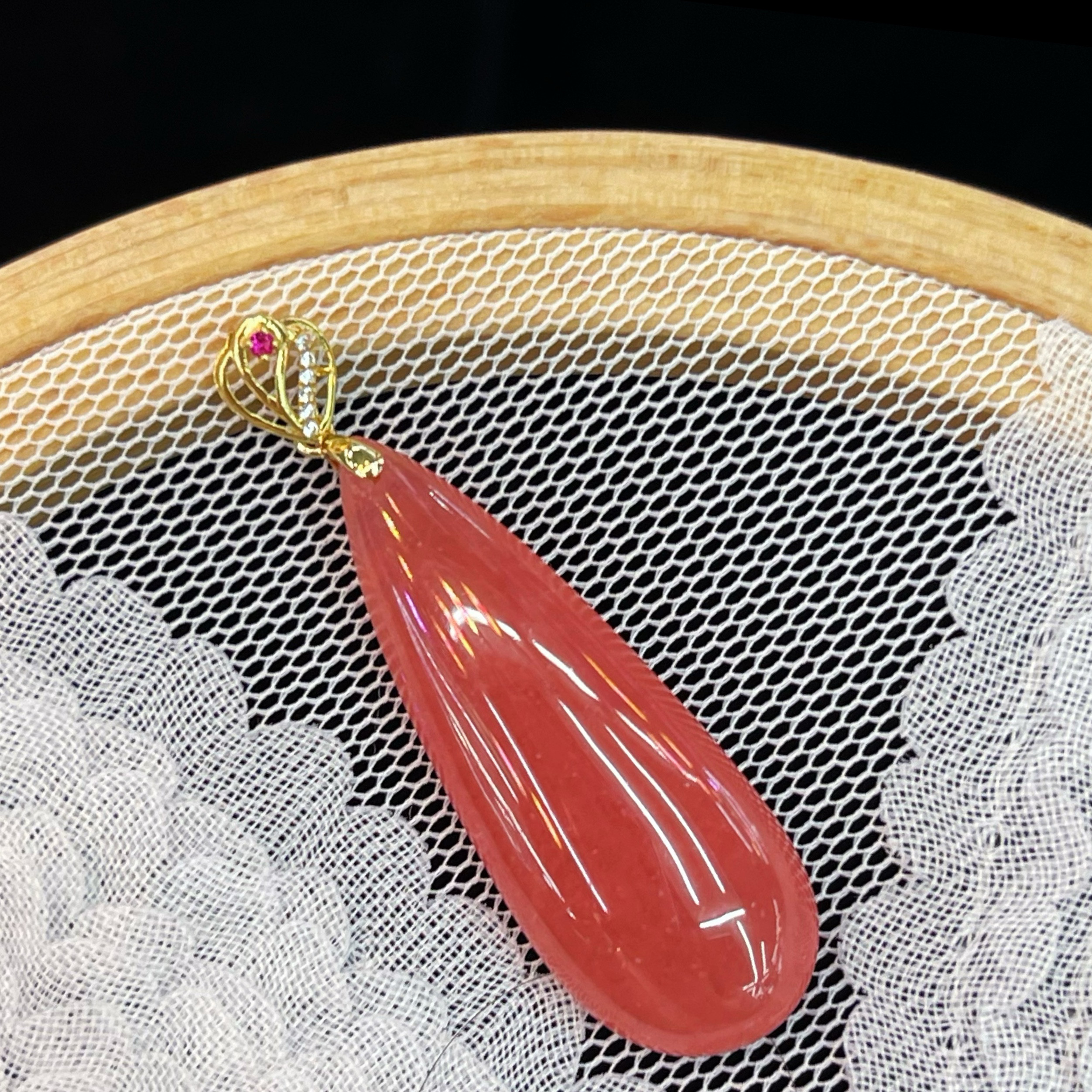 No981 天然無処理　氷種　インカローズ  ダイヤモンドペンダント k18