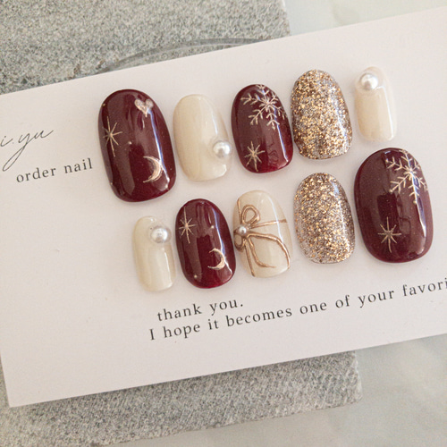 ネイルチップ No.58 サイズオーダー 大人 ホリデーネイル 冬  