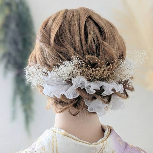 フリルリボン × ドライフラワー 髪飾り 【 成人式 ウェディング 前撮り
