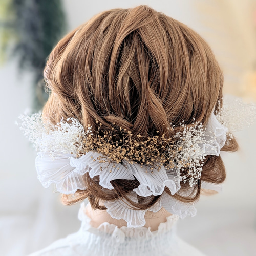 フリルリボン × ドライフラワー 髪飾り 【 成人式 ウェディング 前撮り