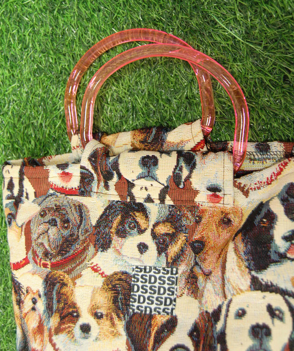 犬柄　ゴブラン織　プラリング　ハンドバッグ:オランダ生地 5枚目の画像