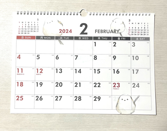 SALE⭐️2024年　シマエナガの壁掛けカレンダー（手書き） 2枚目の画像
