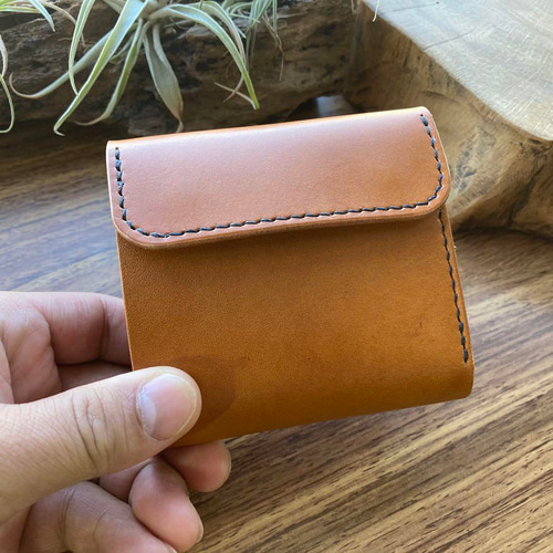 国産レザー】本革 三つ折り財布 ヌメ革 手縫い ハンドメイド