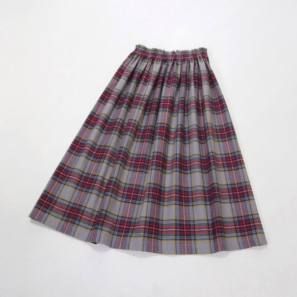 【即納】タータンチェック ロングスカート（ グレー × ローズレッド ）グレー 灰色 チェック 9枚目の画像
