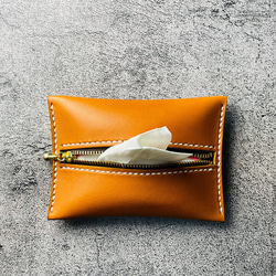 【手工縫製】駝色真皮口袋紙巾盒 第3張的照片