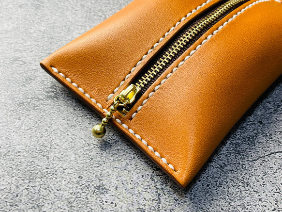 【手工縫製】駝色真皮口袋紙巾盒 第8張的照片