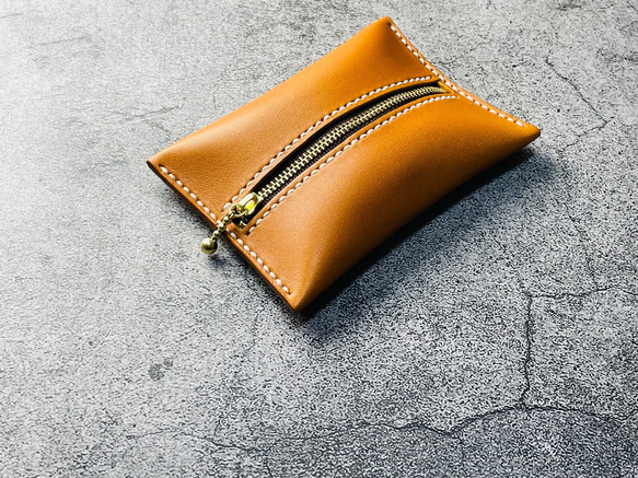 【手工縫製】駝色真皮口袋紙巾盒 第5張的照片